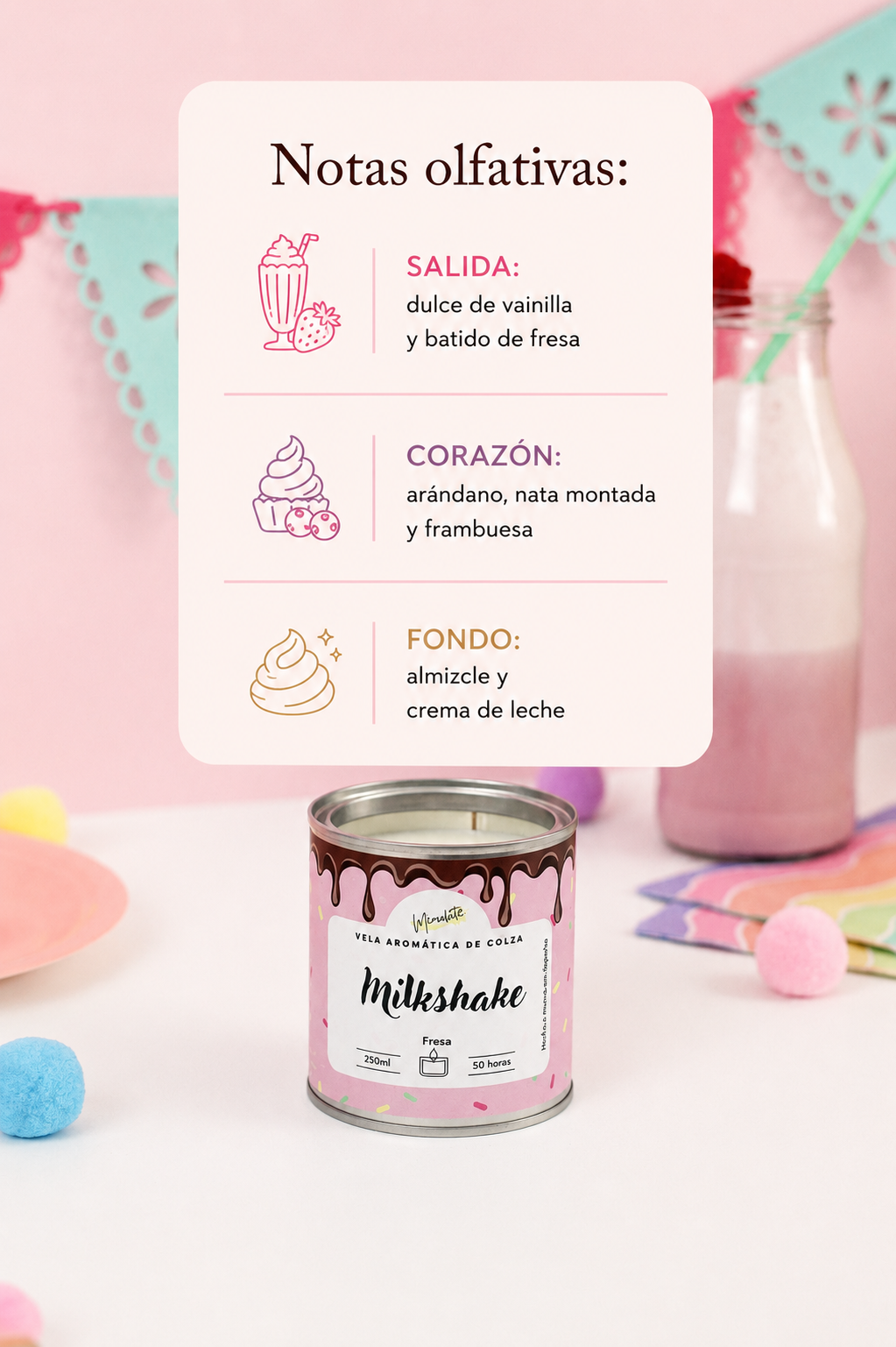 Milkshake de Fresa – Vela artesanal dulce 🍓