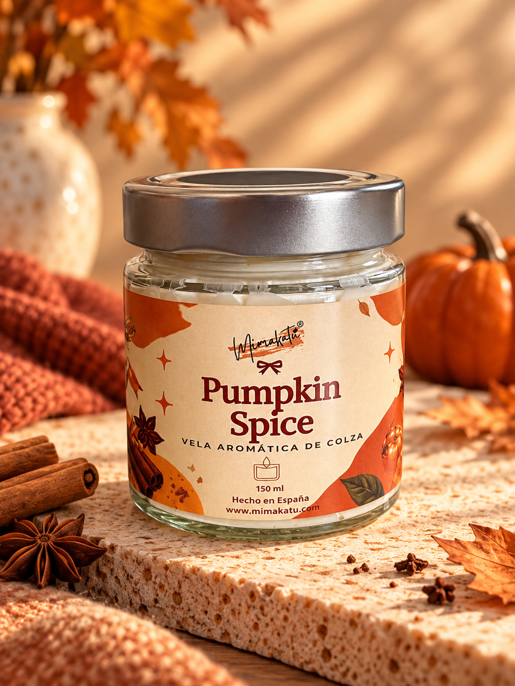 Pumpkin Spice – Vela artesanal de calabaza y especias 🎃🍂
