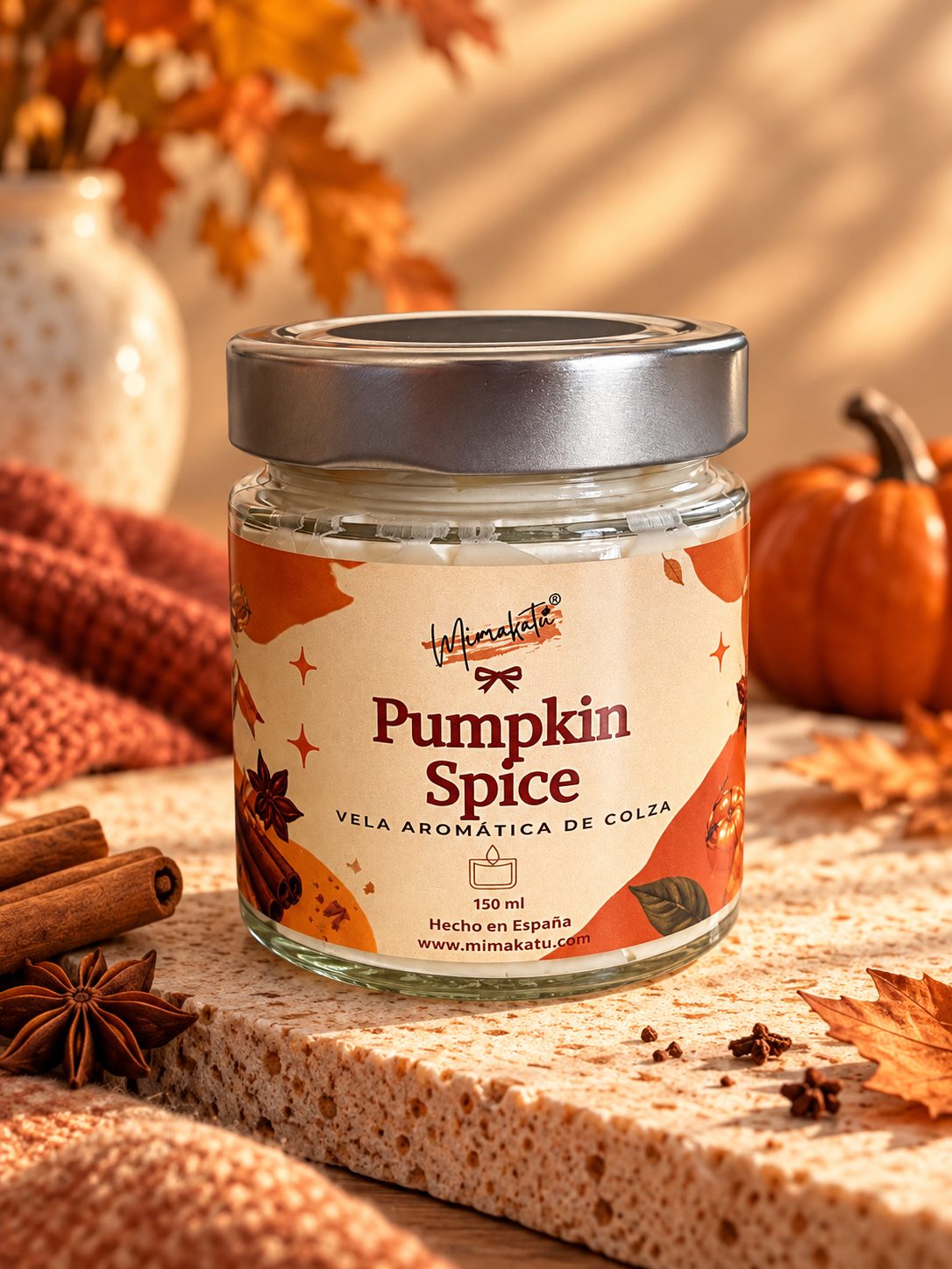 Pumpkin Spice – Vela artesanal de calabaza y especias 🎃🍂