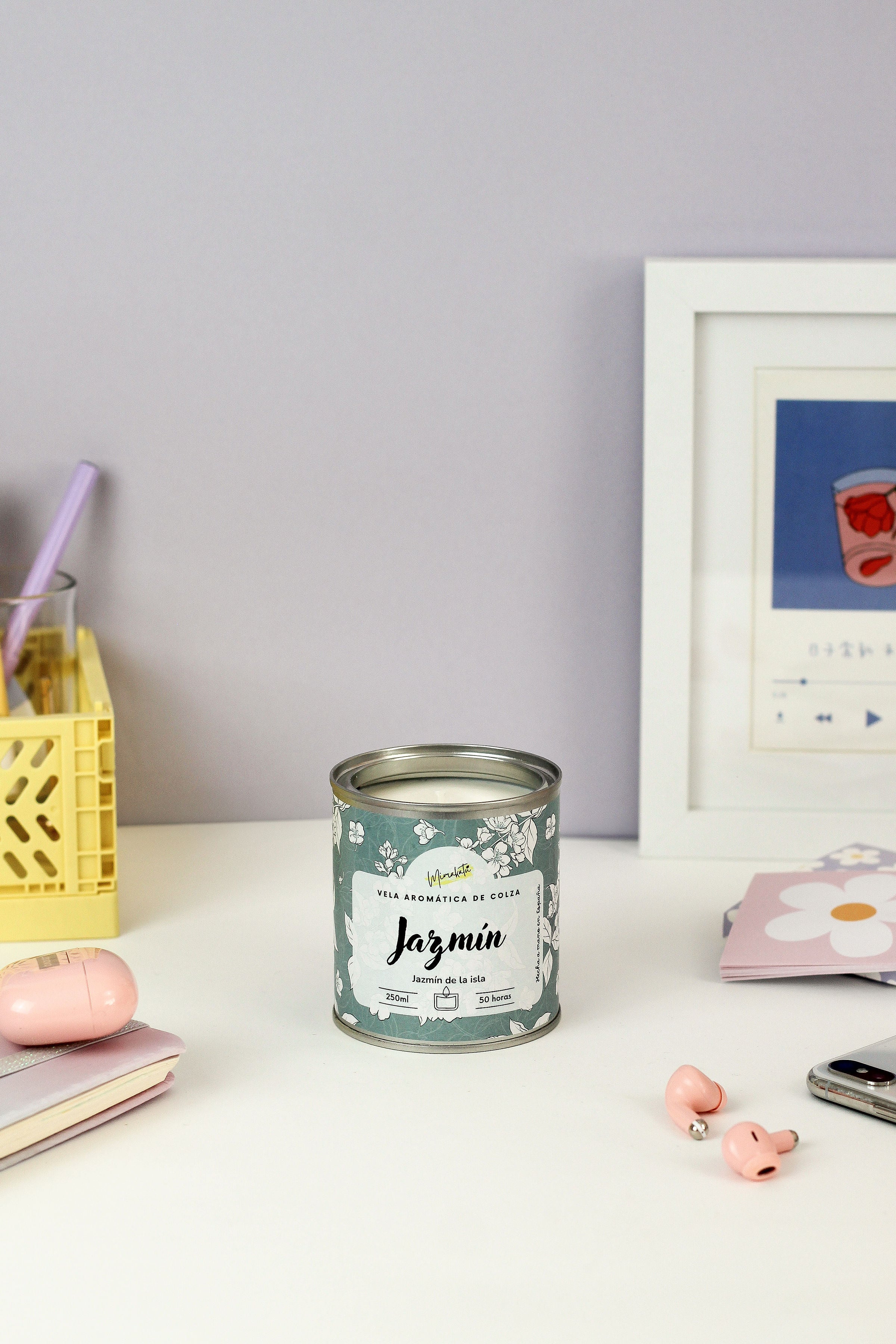 Jazmín – Vela artesanal de flor blanca 🌼