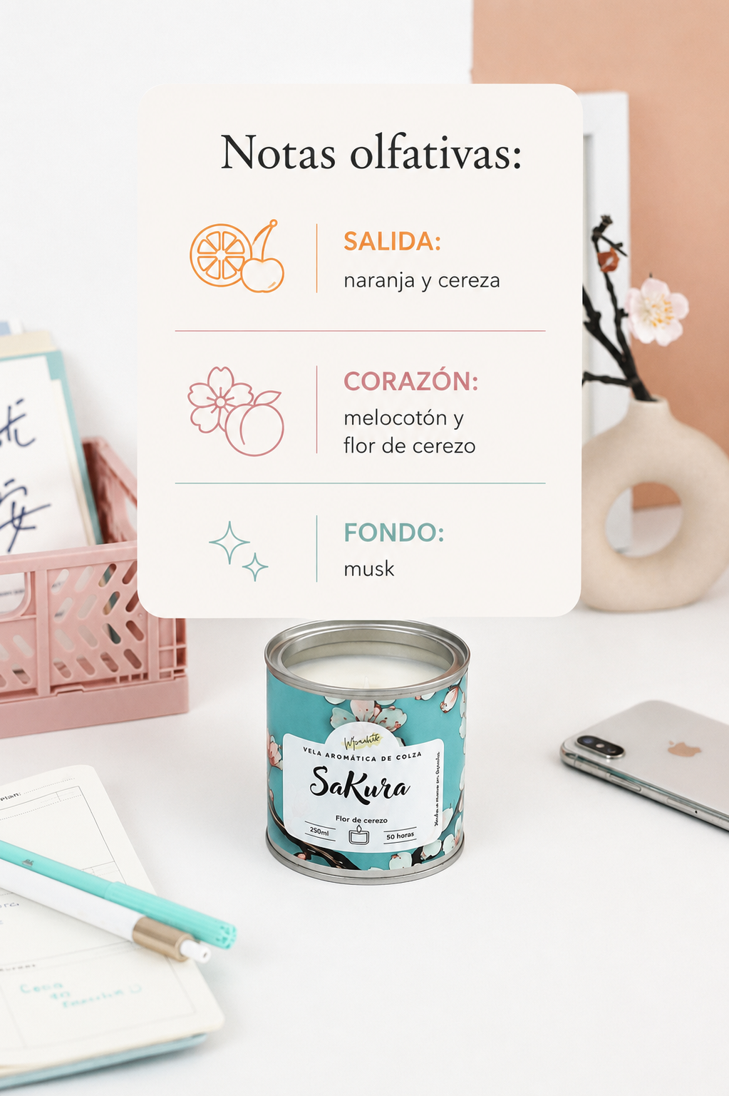 Sakura – Vela artesanal de flor de cerezo 🌸