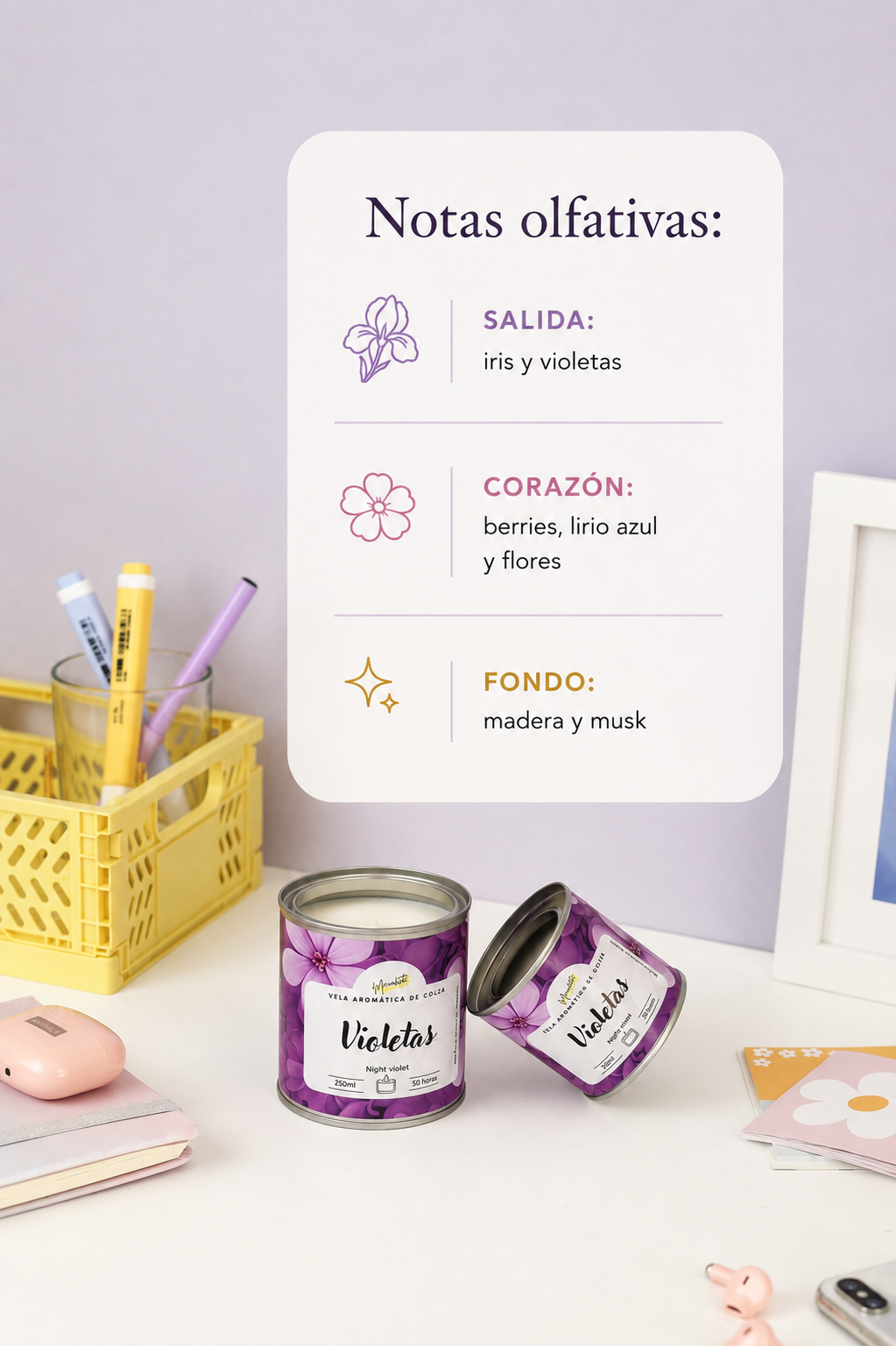 Violetas – Vela artesanal floral 💜